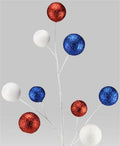21" Red White Blue Glitter Ball Spray | Patriotic Wreath Pick | 4th of July Floral Stem | Independence Day Decor | USA Holiday Accent