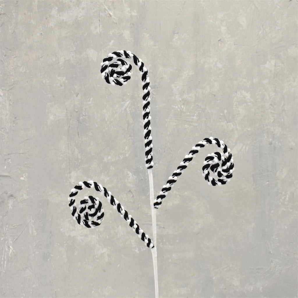 29" Black & White Chenille Candy Cane Spray | Christmas Wreath Pick | Wired Curl Spray | Modern Holiday Décor Stem