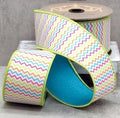 D. Stevens 2.5" Chevron Ribbon – Colorful Dupion Wired Ribbon 10 Yards – Pink Orange Teal Lime – Easter, Spring, Bows, Wreaths, Crafts