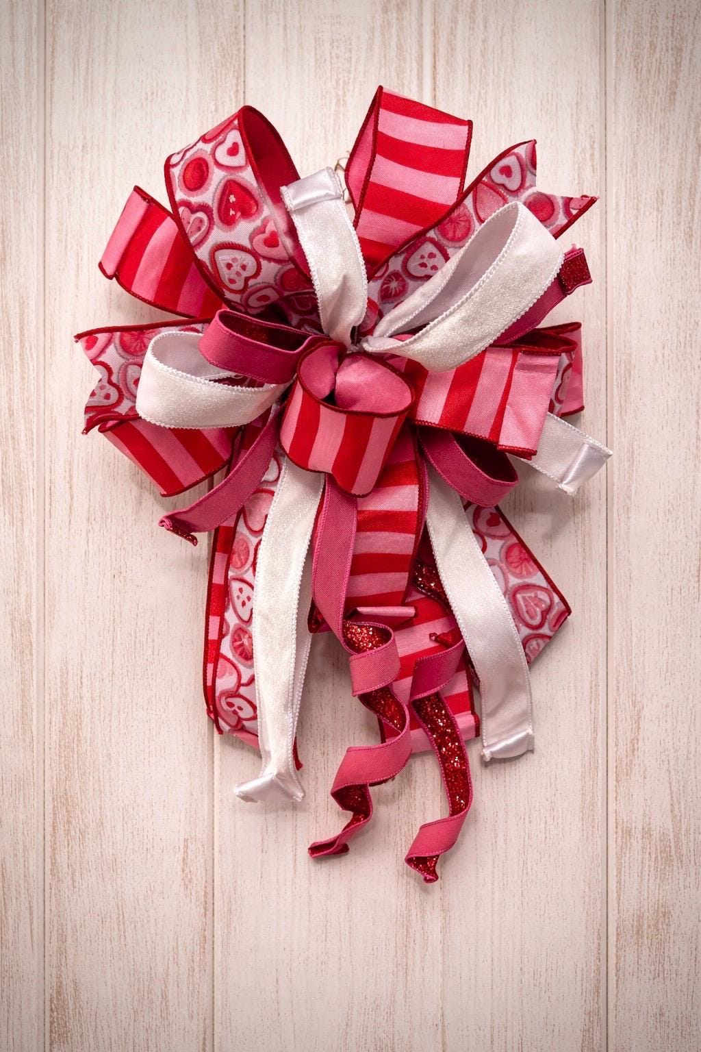 Large Valentine Bow Door Decor | Pink Red Heart Ribbon Bow | Valentine Wreath Bow | Front Door Valentine Decor
