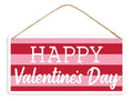 Happy Valentine's Day Tin Sign – 12"x6" Red & Pink Striped Metal Wall Decor