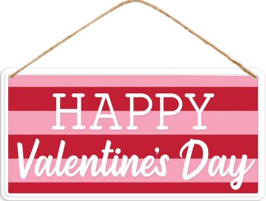 Happy Valentine's Day Tin Sign – 12"x6" Red & Pink Striped Metal Wall Decor