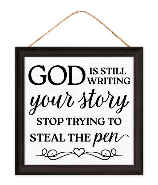 God Is Still Writing Your Story Sign | 10"x10" Inspirational Wall Decor | Christian Faith Home Sign