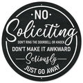 Funny No Soliciting Wreath Sign – 12" Round Metal Door Sign Front Porch Decor
