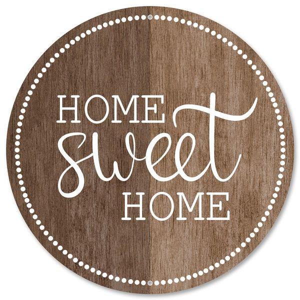 Home Sweet Home Sign – 12" Round Metal Wall Decor, Rustic Farmhouse Entryway Sign, Front Door Wreath Supplies