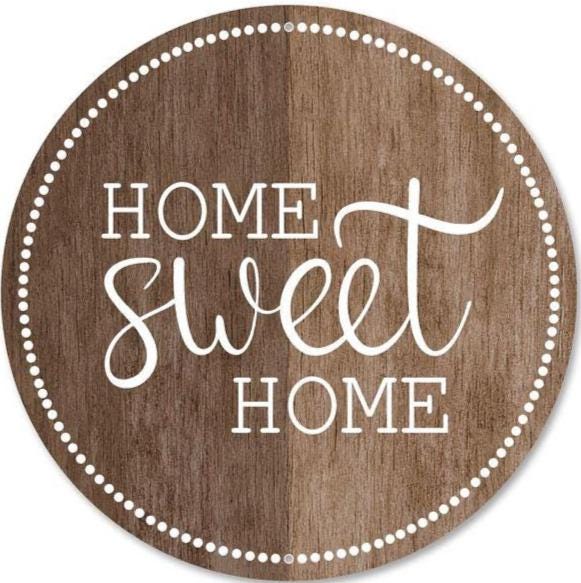 Home Sweet Home Sign – 12" Round Metal Wall Decor, Rustic Farmhouse Entryway Sign, Front Door Wreath Supplies