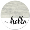 Hello Sign Wreath Sign – 12" Round Metal Wall Decor | Rustic Grey Wood Look Welcome Sign | Front Door or Porch Greeting