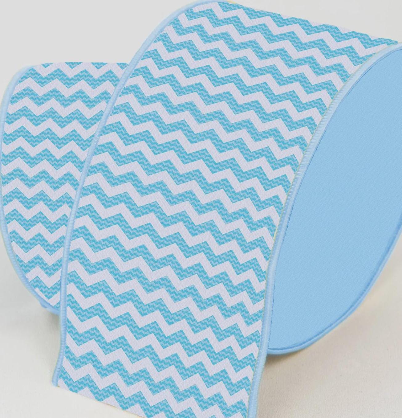 Farrisilk Summer Chevron Blue Ribbon 4" x 10yd – Wired Edge Wide Ribbon for Wreaths, Bows, Crafts, Gift Wrap