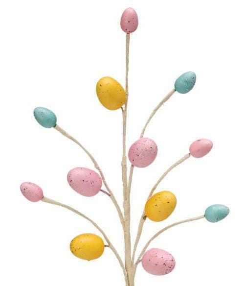 Pastel Easter Egg Spray 13” Spring Floral Pick, Easter Centerpiece Decor, Artificial Egg Branch, Easter Wreath Insert, Spring Decoration