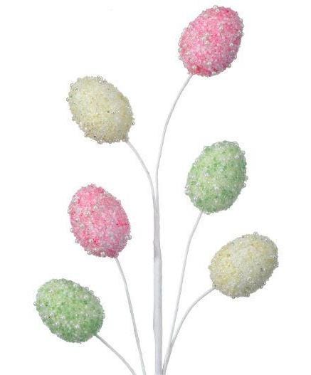 22" Pastel Beaded Egg Stem, Pearl Glitter Easter Pick, Sparkly Spring Floral Decoration, Beaded Egg Branch for Wreaths, Centerpieces, Crafts