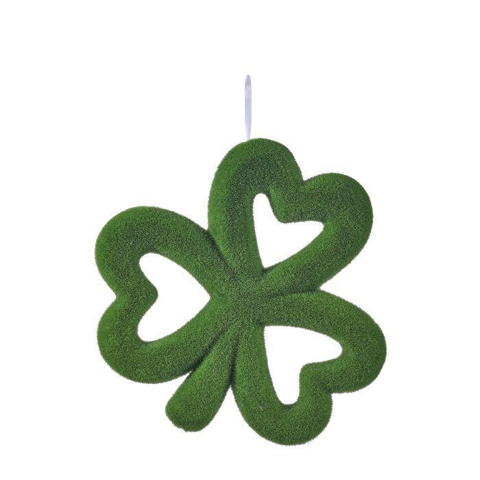 12" Flocked Shamrock Ornament, Green Clover Wall Hanging, St. Patrick's Day Door Decor, Lucky Irish Holiday Decoration, Velvet Clover Accent