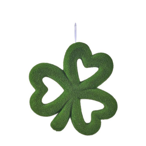 12" Flocked Shamrock Ornament, Green Clover Wall Hanging, St. Patrick's Day Door Decor, Lucky Irish Holiday Decoration, Velvet Clover Accent