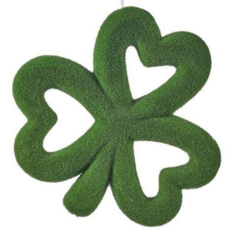 12" Flocked Shamrock Ornament, Green Clover Wall Hanging, St. Patrick's Day Door Decor, Lucky Irish Holiday Decoration, Velvet Clover Accent