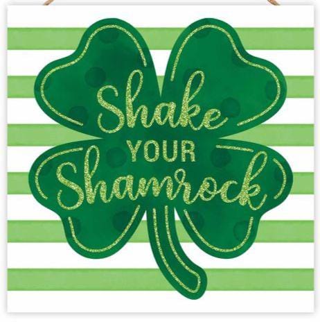 10" Shake Your Shamrock Sign – St. Patrick's Day Glitter Wreath Sign, Green Clover Door Hanger, Irish Party Decor, Funny Shamrock Wall Sign