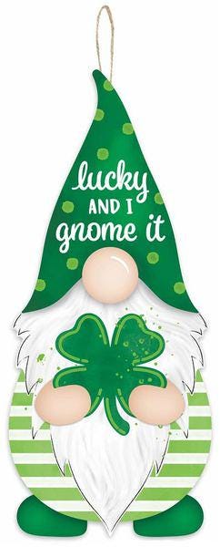 Lucky Gnome Wreath Sign – 13.25" St. Patrick's Day Wreath Attachment, Funny Shamrock Decor, Irish Holiday Door Hanger