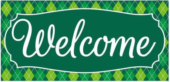 12.5" Welcome Wreath Sign – Green Argyle Plaid Door Hanger, Spring & St. Patrick’s Day Wreath Attachment, Everyday Farmhouse Porch Decor