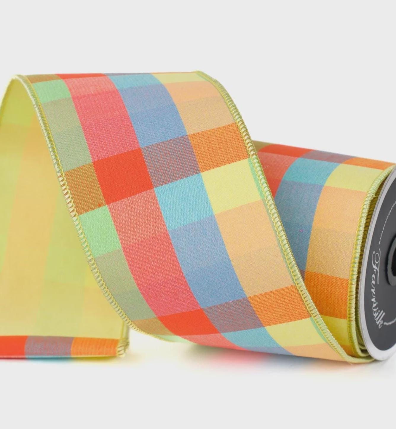 Farrisilk Easter Checks Ribbon – Multi Color Plaid 4" x 10yd | Wired Spring Ribbon for Bows, Wreaths, & Decor
