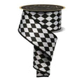 2.5" x 10yd Black & White Harlequin Wired Ribbon – Diamond Pattern Fused Edge Ribbon for Wreaths, Bows, Crafts
