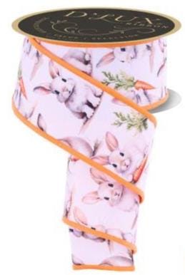 2.5" x 10yd Easter Bunny Ribbon with Rabbits and Carrots, Wired Ribbon for Spring Wreaths, Bows, Baskets, Crafts & Décor