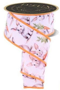 2.5" x 10yd Easter Bunny Ribbon with Rabbits and Carrots, Wired Ribbon for Spring Wreaths, Bows, Baskets, Crafts & Décor