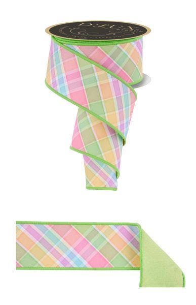 2.5" x 10yd Pastel Plaid Easter Ribbon – Bold Spring Wired Ribbon for Wreaths, Bows, Gift Wrapping & Crafts