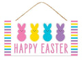 Happy Easter Bunny Sign – 12.5"x6" Colorful Pastel Wreath Sign | Easter Porch Door Decor