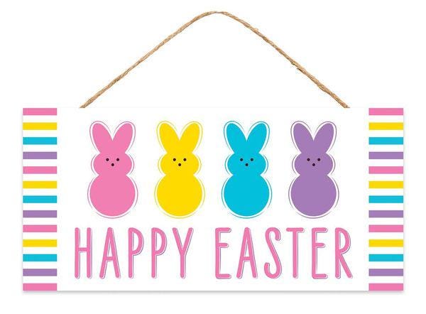 Happy Easter Bunny Sign – 12.5"x6" Colorful Pastel Wreath Sign | Easter Porch Door Decor