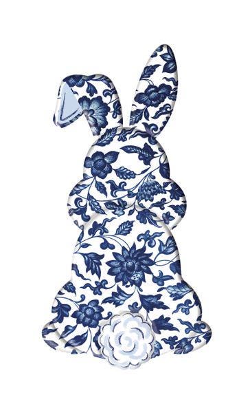 Chinoiserie Bunny Bottom Wreath Sign – 15" Blue & White Easter Bunny Butt | Metal Wreath Attachment | Spring Door Hanger | Bunny Rear Sign