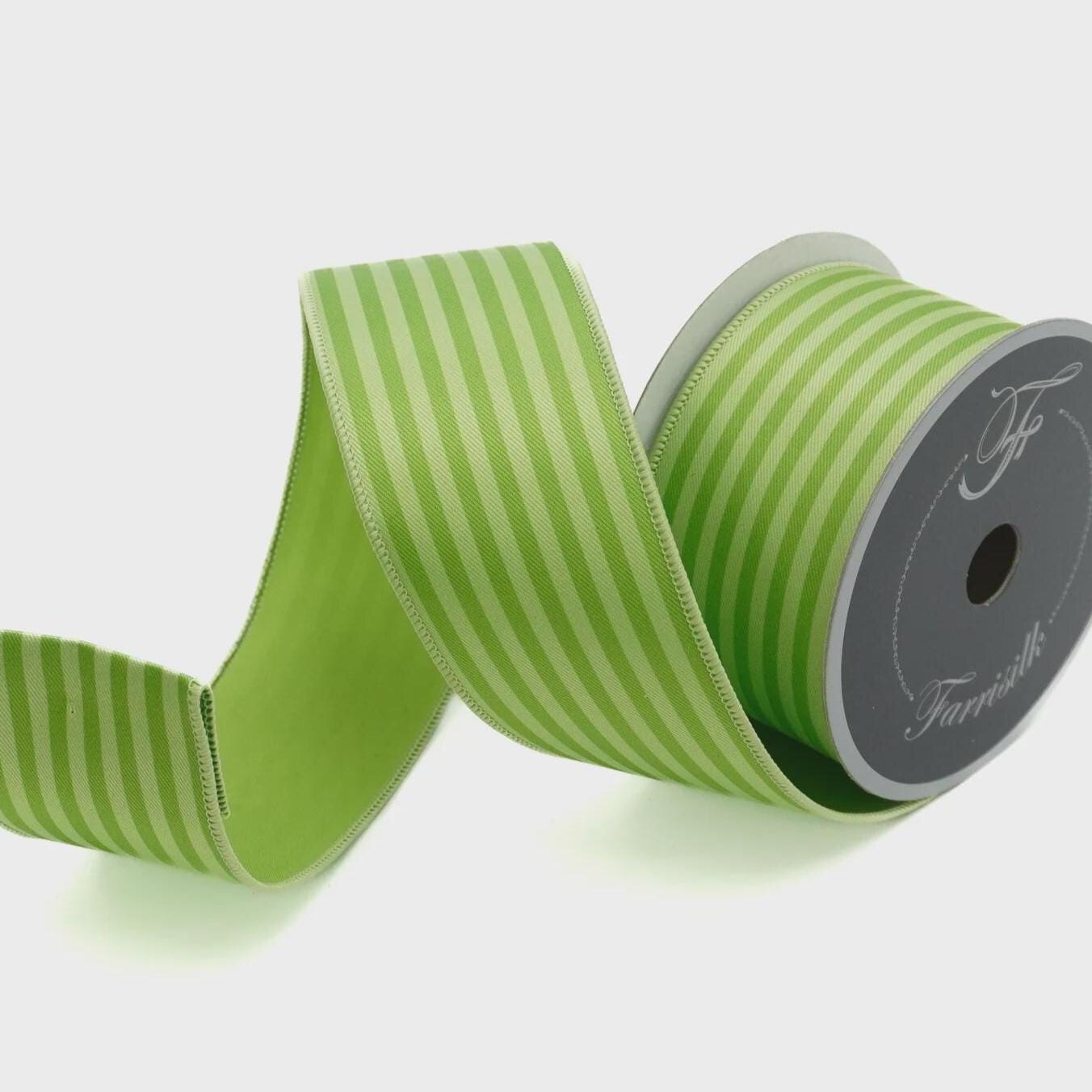 Farrisilk Monochrome Stripes Ribbon – Lime Green 2.5" x 10yd | Wired Designer Ribbon for Bows, Wreaths & Seasonal Decor