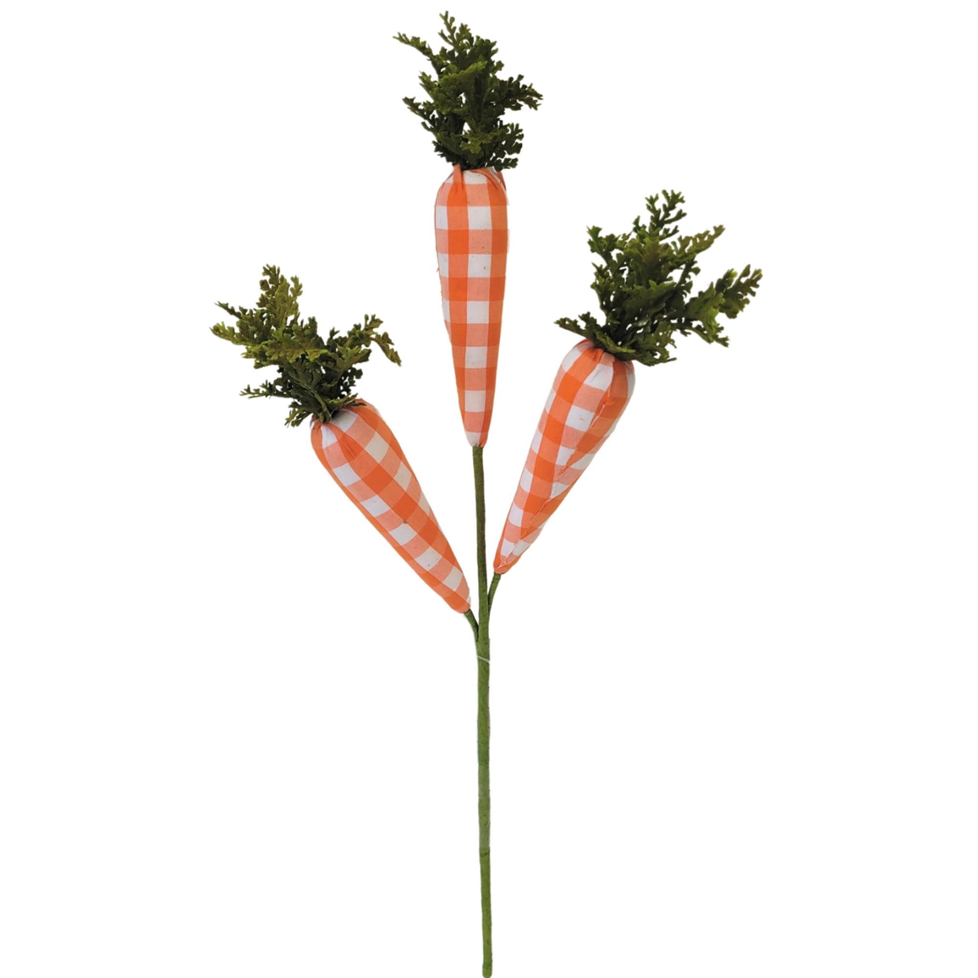 18.5" Gingham Carrot Spray – Orange Buffalo Check Carrots on Pick | Spring & Easter Wreath Décor | Farmhouse Bunny Carrot Stem