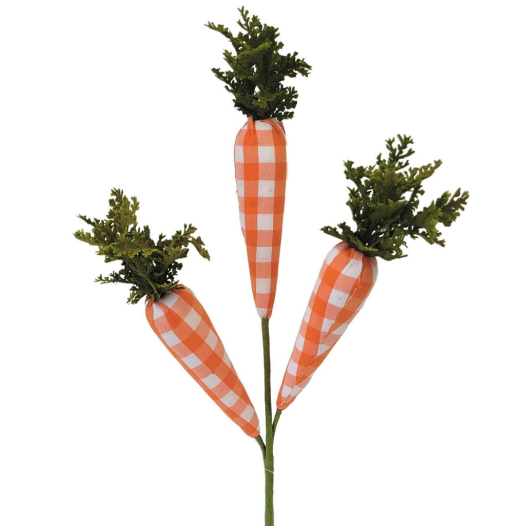 18.5" Gingham Carrot Spray – Orange Buffalo Check Carrots on Pick | Spring & Easter Wreath Décor | Farmhouse Bunny Carrot Stem