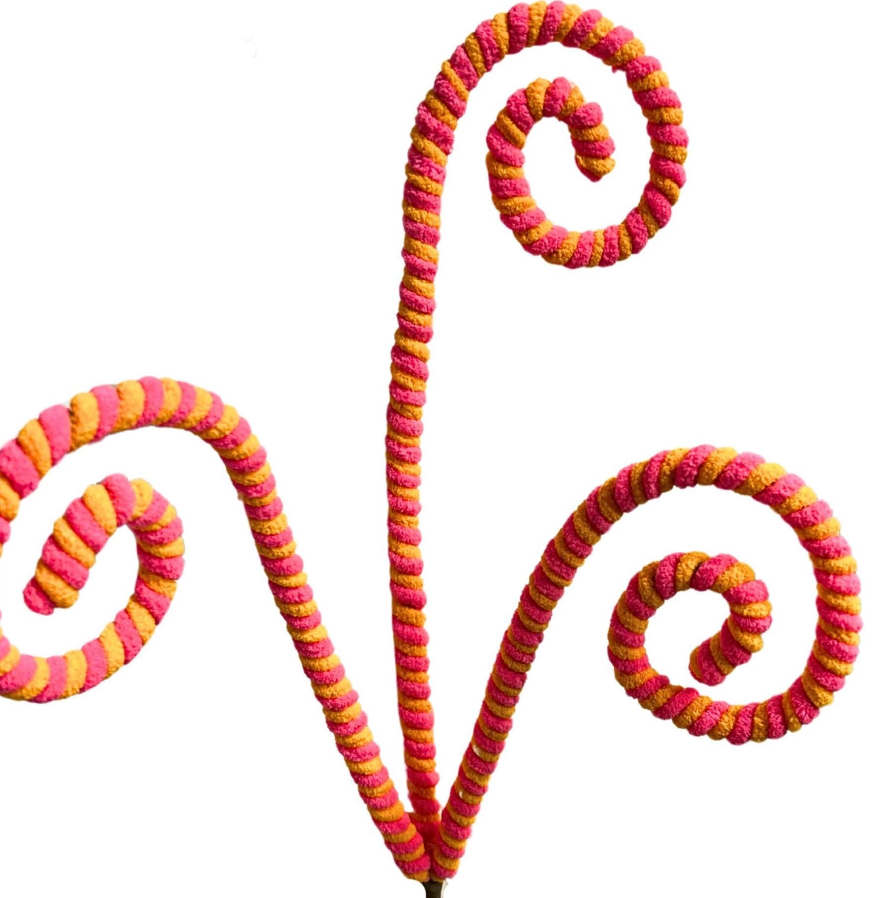 Chenille Christmas Curl Spray 33” – Pink & Orange | Holiday Curly Pick for Wreaths, Garlands, Christmas Tree Décor, DIY Crafts