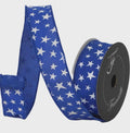 Farrisilk Blue Star Ribbon 1.5” x 10 Yards | Patriotic Stars Wired Ribbon | Fourth of July Wreath & Bow Ribbon