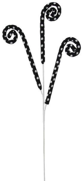 31" Black & White Polka Dot Curl Spray – Wired Wreath Pick | Whimsical Deco Mesh Accent for Halloween, Christmas, Everyday Decor