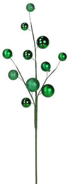 24" Emerald Green Ball Spray – Mixed Finish Ornaments | Christmas Wreath Pick | Holiday Centerpiece Accent | Shiny, Matte & Glitter Balls