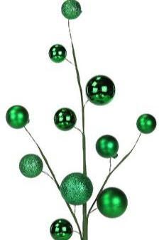 24" Emerald Green Ball Spray – Mixed Finish Ornaments | Christmas Wreath Pick | Holiday Centerpiece Accent | Shiny, Matte & Glitter Balls