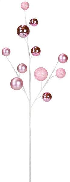 24" Light Pink Ball Spray – Mixed Finish Ornaments | Wreath and Garland Pick | Shiny, Matte & Glitter Holiday Stem | Valentine's Decor