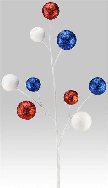 21" Red White Blue Glitter Ball Spray | Patriotic Wreath Pick | 4th of July Floral Stem | Independence Day Decor | USA Holiday Accent