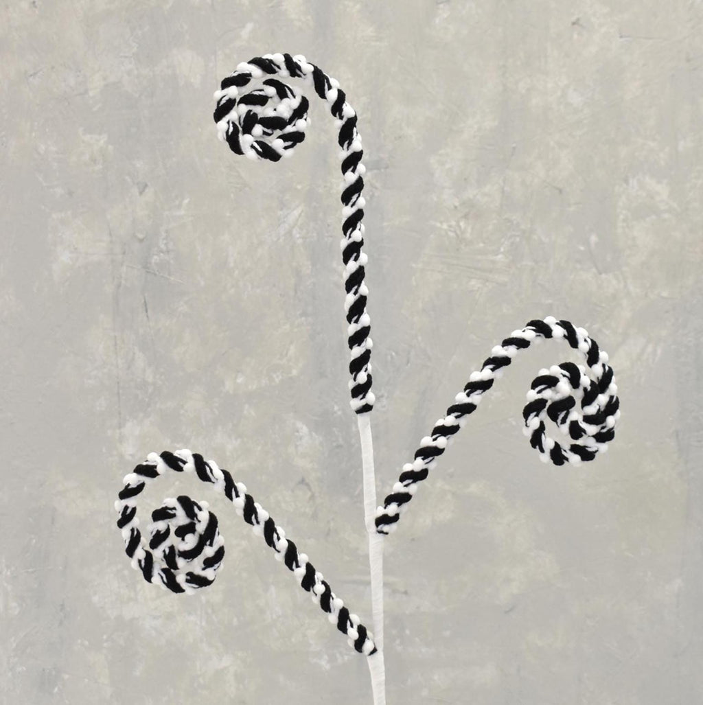 29" Black & White Chenille Candy Cane Spray | Christmas Wreath Pick | Wired Curl Spray | Modern Holiday Décor Stem