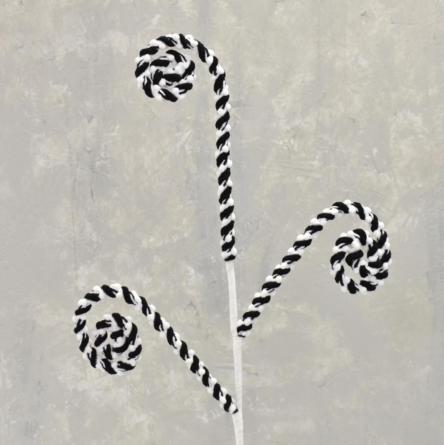 29" Black & White Chenille Candy Cane Spray | Christmas Wreath Pick | Wired Curl Spray | Modern Holiday Décor Stem