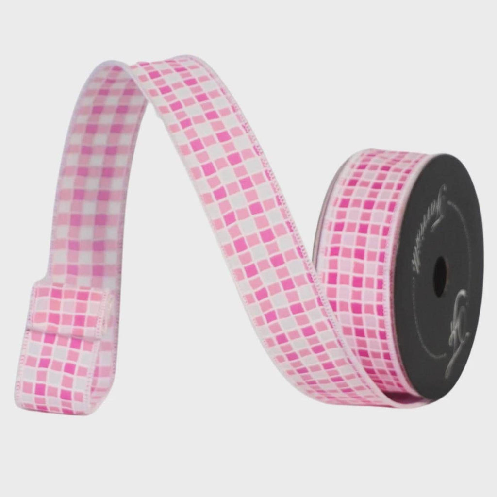 Farrisilk Summer Stitch Pink Ribbon 1.5" x 10 Yards – Wired Decorative Ribbon for Wreaths, Bows & Spring Decor