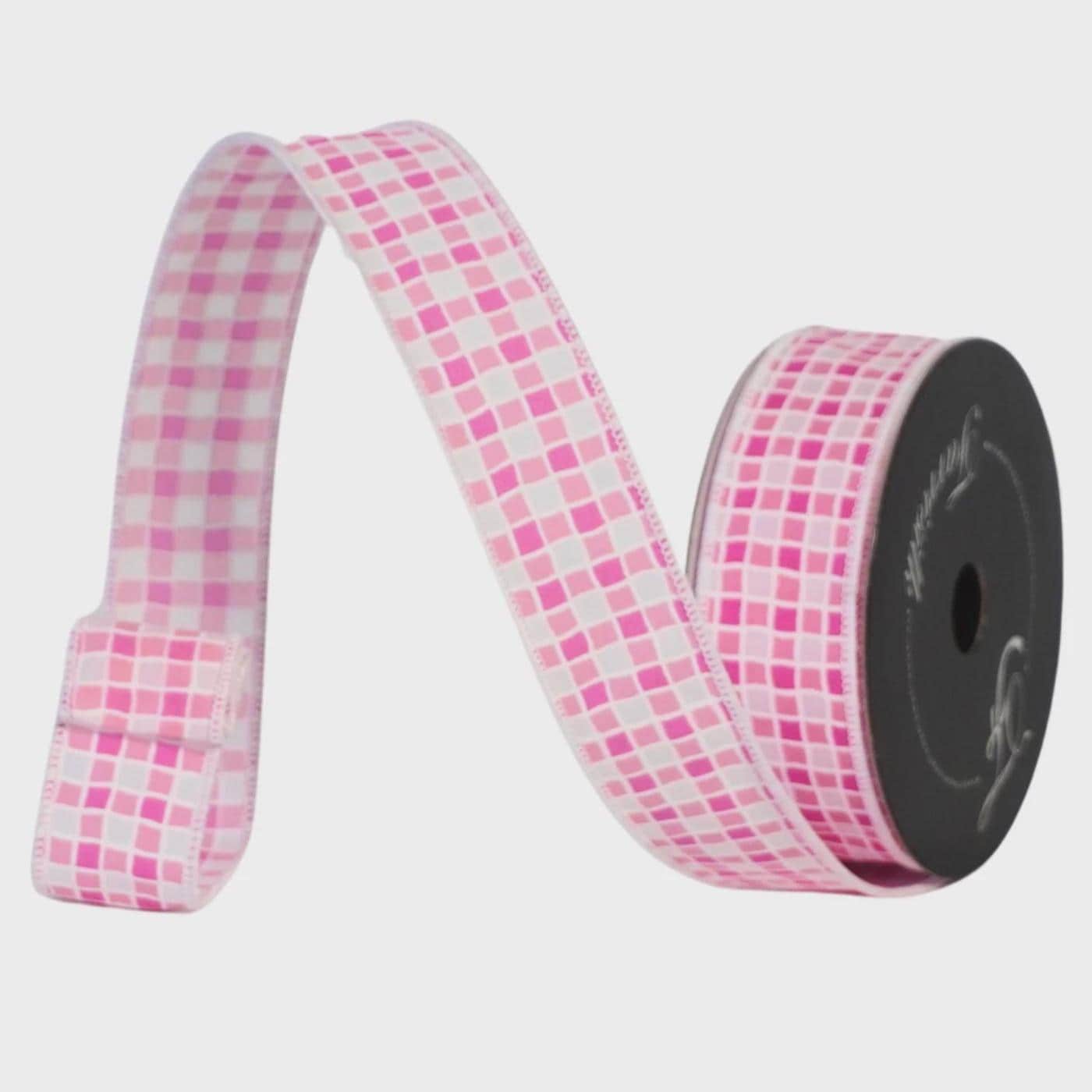 Farrisilk Summer Stitch Pink Ribbon 1.5" x 10 Yards – Wired Decorative Ribbon for Wreaths, Bows & Spring Decor