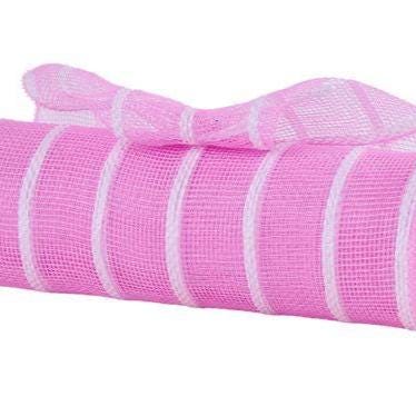 10" x 10yd Vertical Wide Stripe Mesh – Pink & White | Deco Mesh Roll for Wreaths, Crafts and Baby Showers