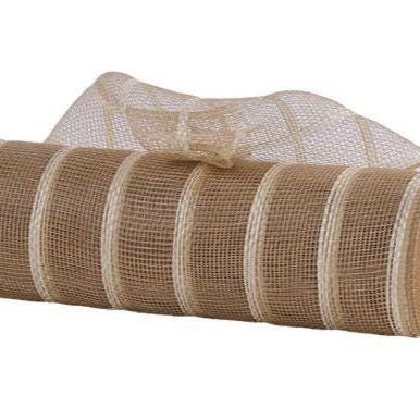 10" x 10yd Vertical Wide Stripe Mesh – Tan & White | Rustic Deco Mesh for Wreaths, Bows, Farmhouse Crafts
