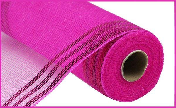 10" x 10yd Border Stripe Metallic Deco Mesh – Hot Pink | Vibrant Mesh Ribbon for Wreaths, Bows & Party Décor