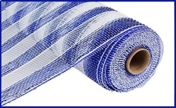 10" x 10yd Stripe Deco Mesh – Royal Blue & White | Classic Mesh Ribbon for Wreaths, Bows, Patriotic Crafts
