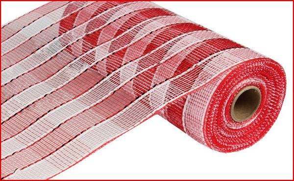 10" x 10yd Wide Foil Plaid Deco Mesh – Red & White | Bold Mesh Ribbon for Wreaths, Holiday, Everyday Crafts