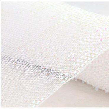 10" x 10yd Deluxe Wide Foil Deco Mesh – White with Iridescent Foil | Elegant Shimmer Mesh for Wreaths, Weddings & Winter Decor