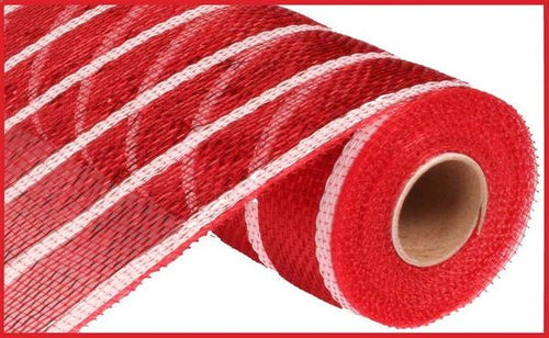 10" x 10yd Deluxe Metallic Stripe Deco Mesh – Red & White | Classic Shimmer Mesh for Wreaths, Holidays, Everyday Decor