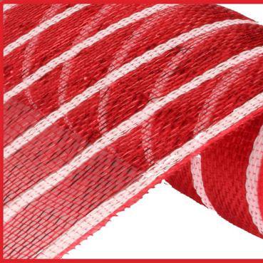 10" x 10yd Deluxe Metallic Stripe Deco Mesh – Red & White | Classic Shimmer Mesh for Wreaths, Holidays, Everyday Decor